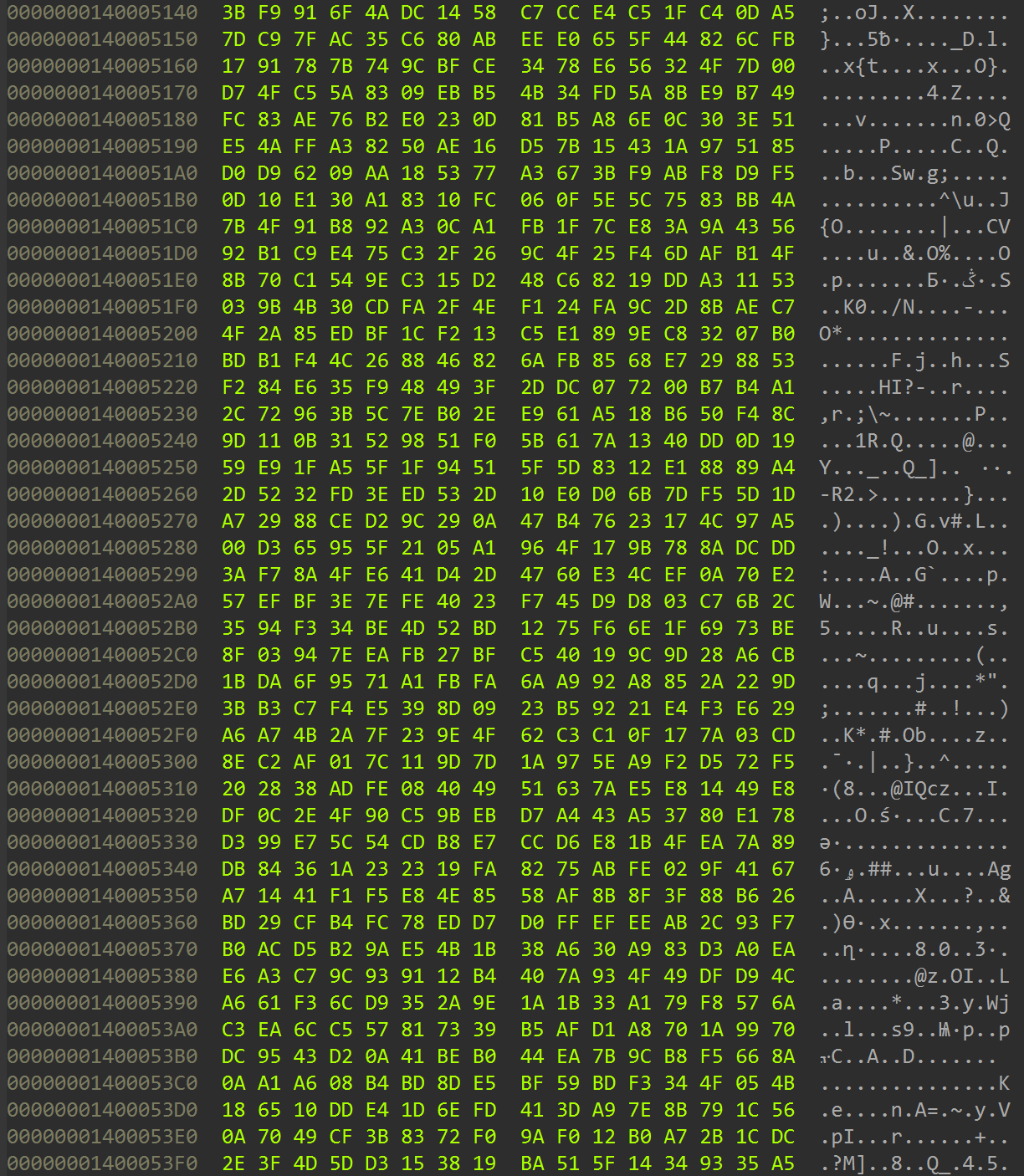 Encrypted stage2 blob region at 0x140005140