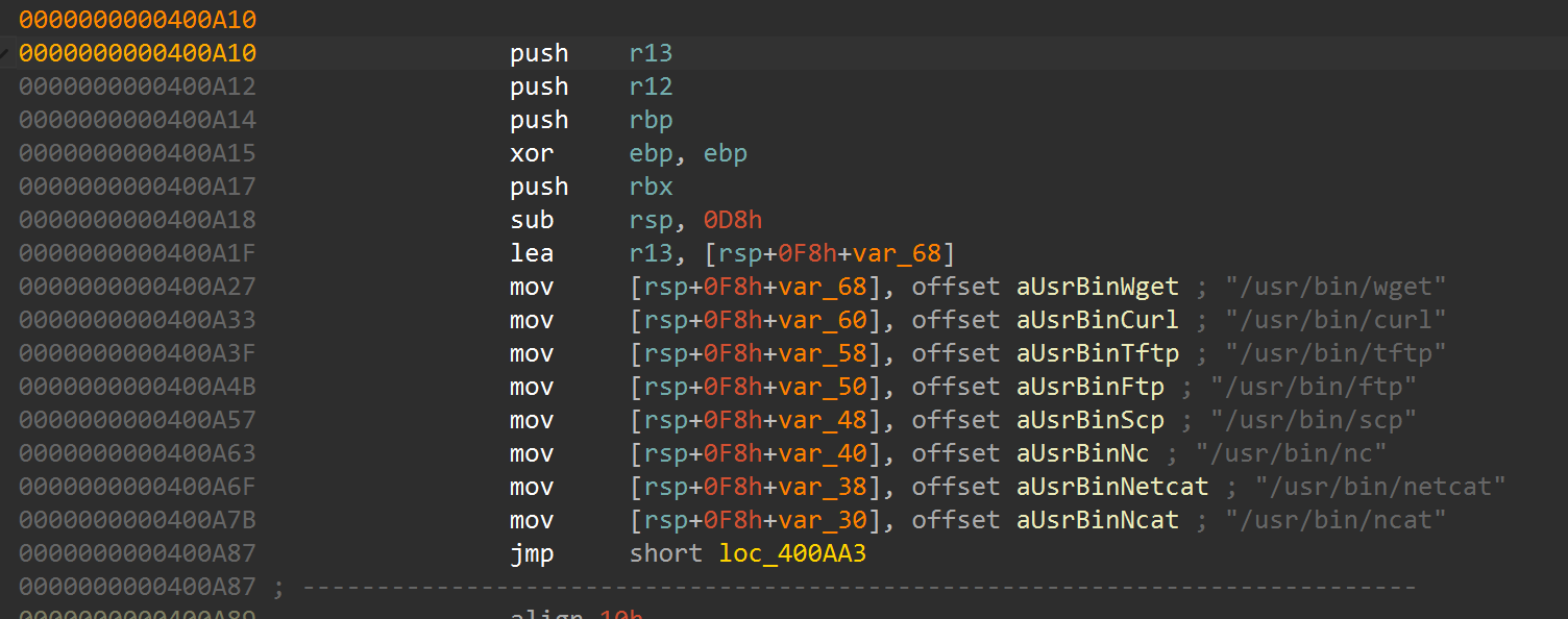 `disable_infection_tools` assembly (`0x400a10`)