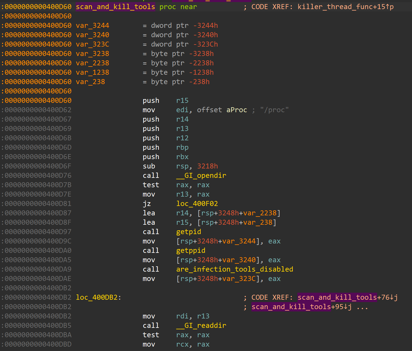 `scan_and_kill` assembly (`0x400d60`)