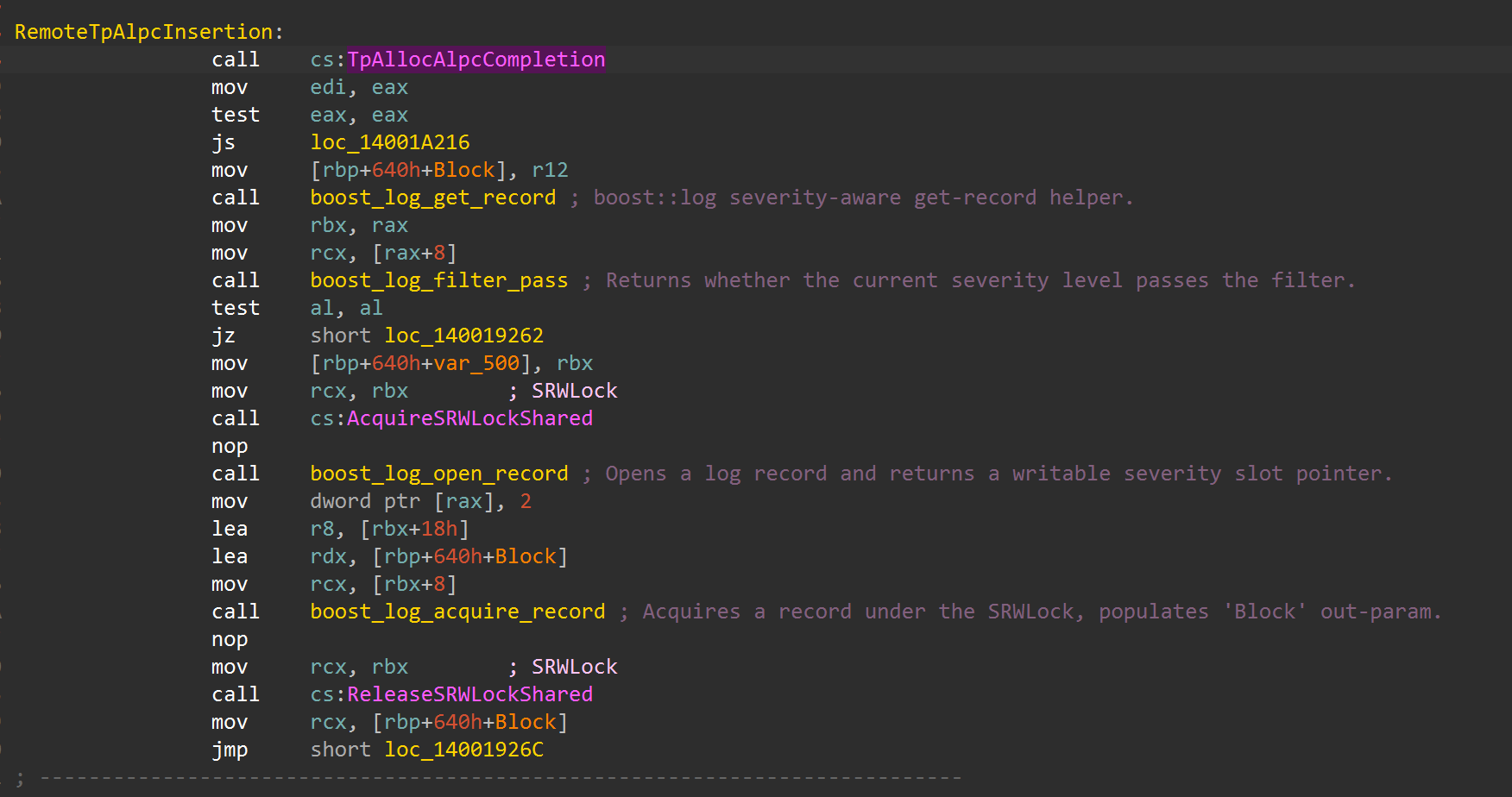 Variant 6 ALPC entry point with cs:TpAllocAlpcCompletion call