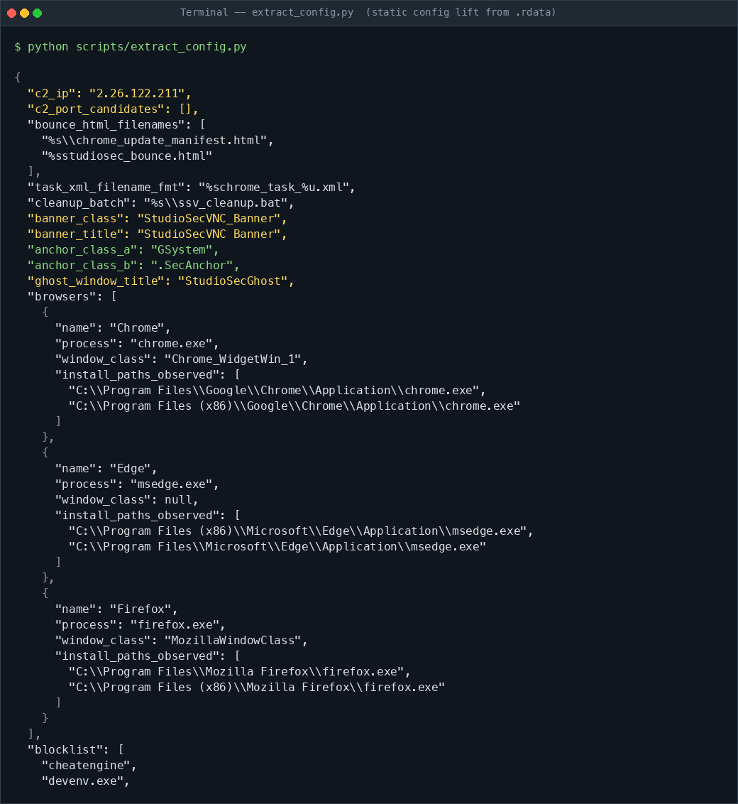 extract_config.py output -- the full static config lifted from .rdata