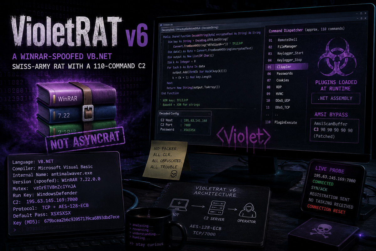 VioletRAT v6 -- WinRAR-spoofed VB.NET RAT